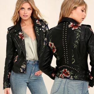 Blank NYC As you wish vegan faux leather floral embroidered Bed of Roses Jacket